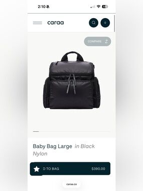 NWT Caraa Black Baby Bag Large - Nylon Carryall